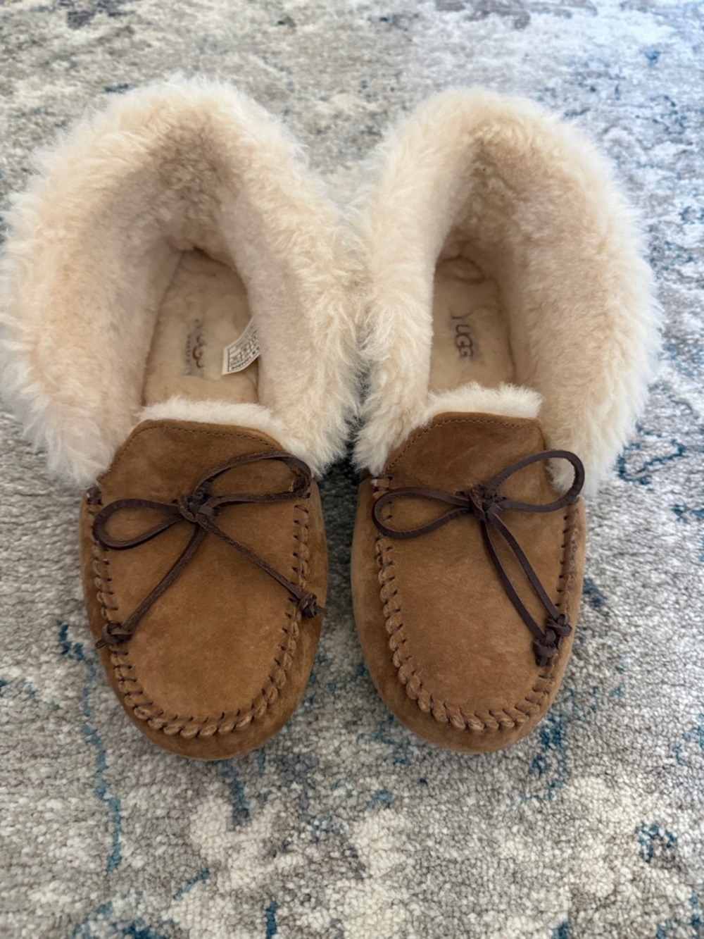 UGG Chestnut Suede Shearling Moccasins with Cream Lining